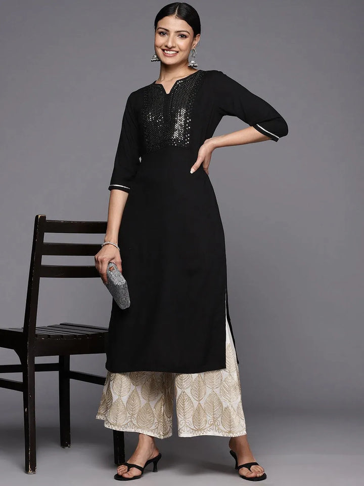 Black Yoke Design Rayon Straight Kurta - Libas