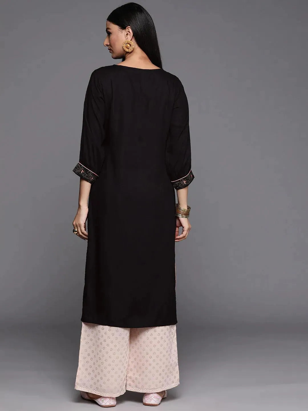 Black Yoke Design Rayon Straight Kurta - Libas