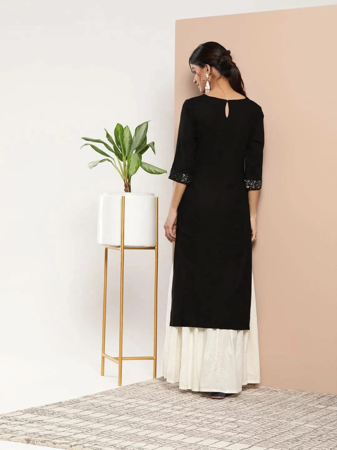 Black Yoke Design Rayon Straight Kurta - Libas 
