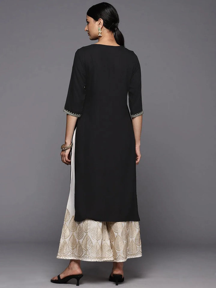 Black Printed Rayon Straight Kurta - Libas