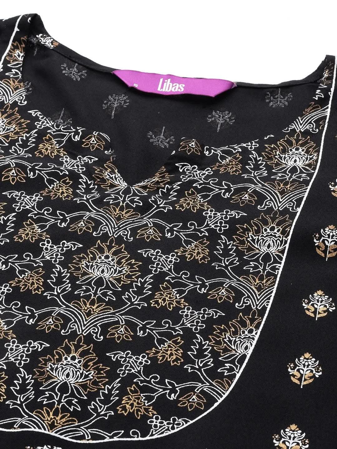 Black Yoke Design Rayon Straight Kurta - Libas 