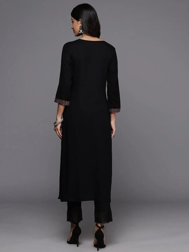 Black Yoke Design Rayon Straight Kurta - Libas