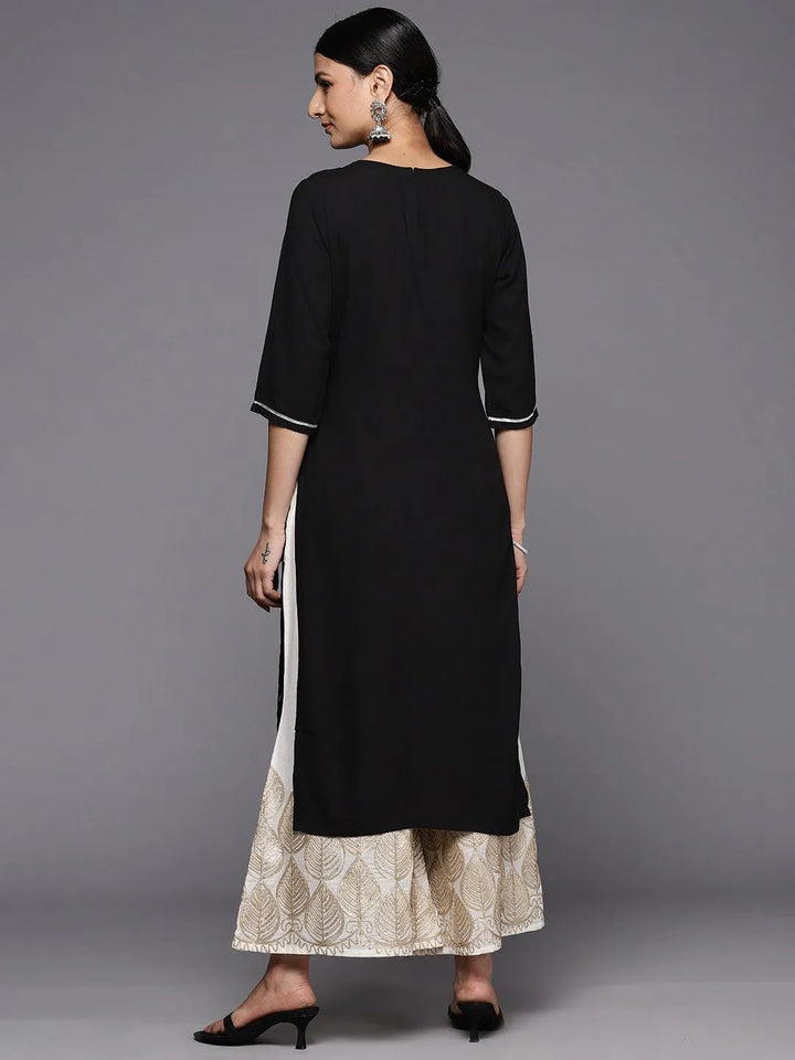 Black Yoke Design Rayon Straight Kurta - Libas