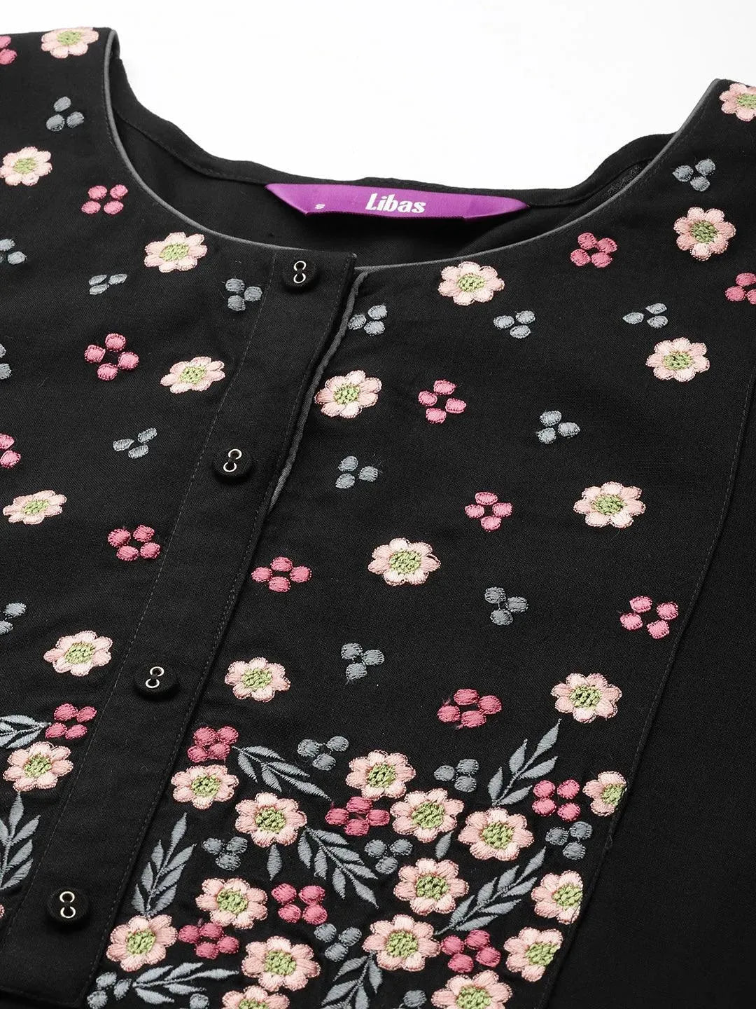 Black Yoke Design Rayon Straight Kurta - Libas 
