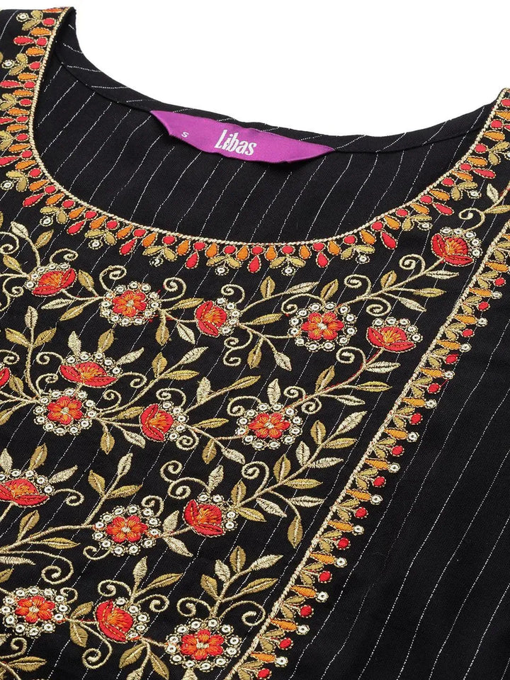 Black Yoke Design Rayon Straight Kurta - Libas