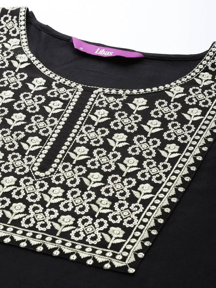 Black Printed Rayon Straight Kurta - Libas