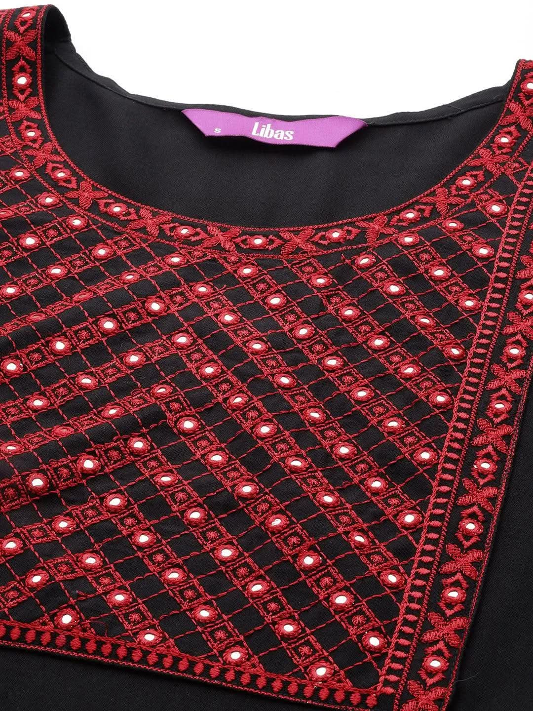 Black Yoke Design Rayon Straight Kurta - Libas 