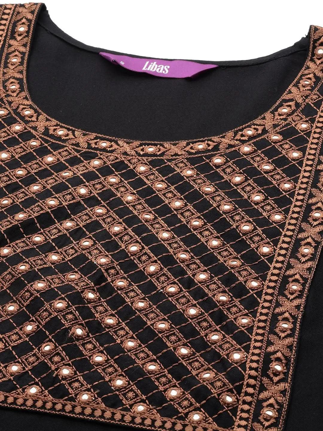Black Yoke Design Rayon Straight Kurta - Libas 