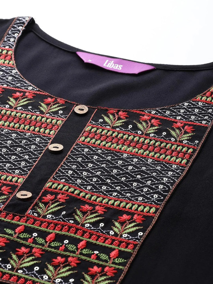 Black Yoke Design Rayon Straight Kurta - Libas