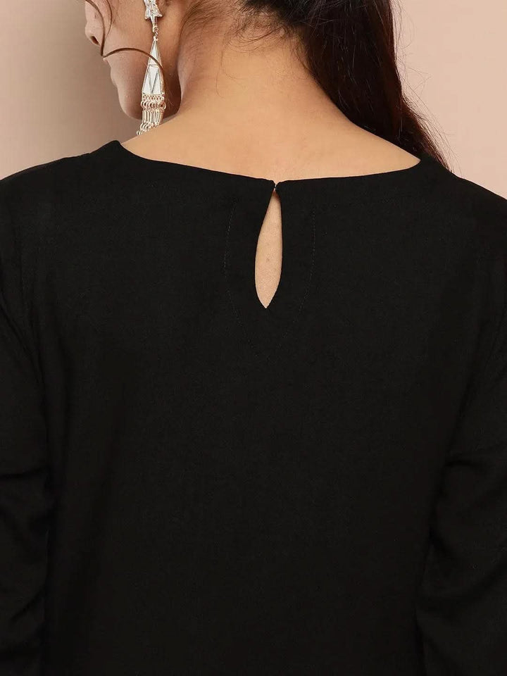 Black Yoke Design Rayon Straight Kurta - Libas