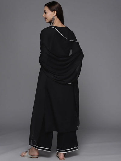 Black Yoke Design Rayon Suit Set - Libas