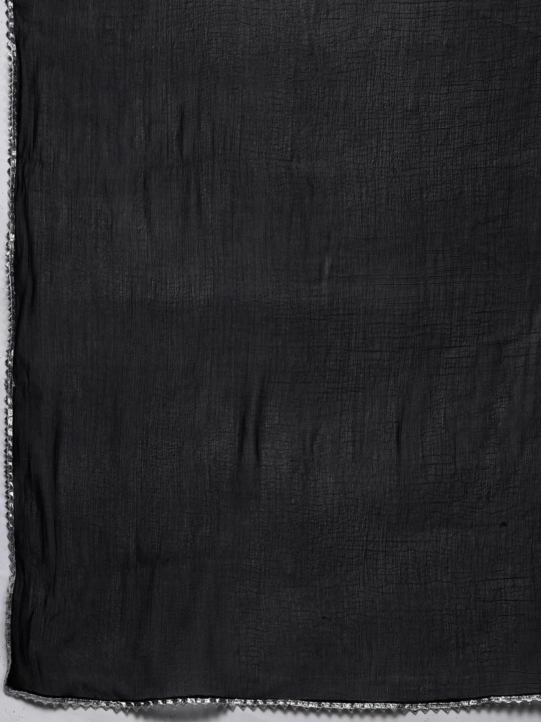 

Black Yoke Design Rayon Straight Kurta With Palazzos & Dupatta