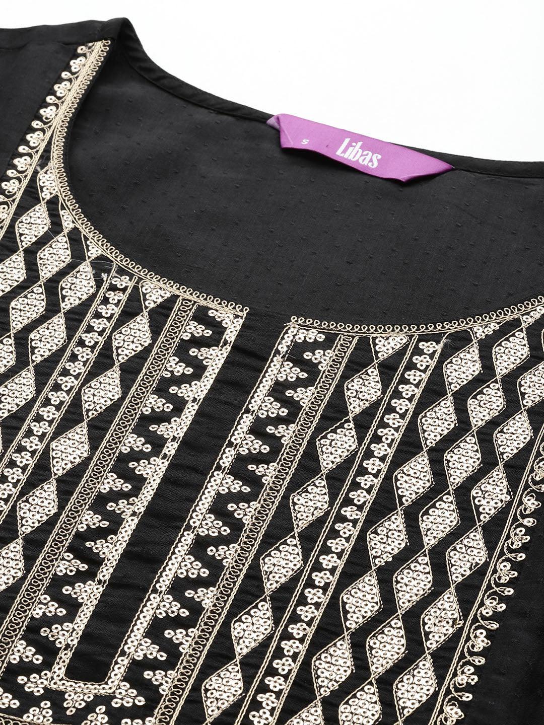 Black Yoke Design Silk A-Line Kurta