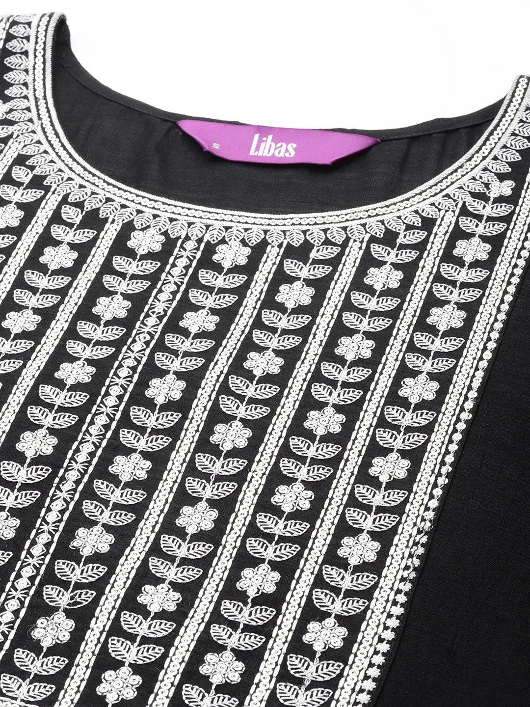 Black Yoke Design Silk Straight Kurta - Libas 