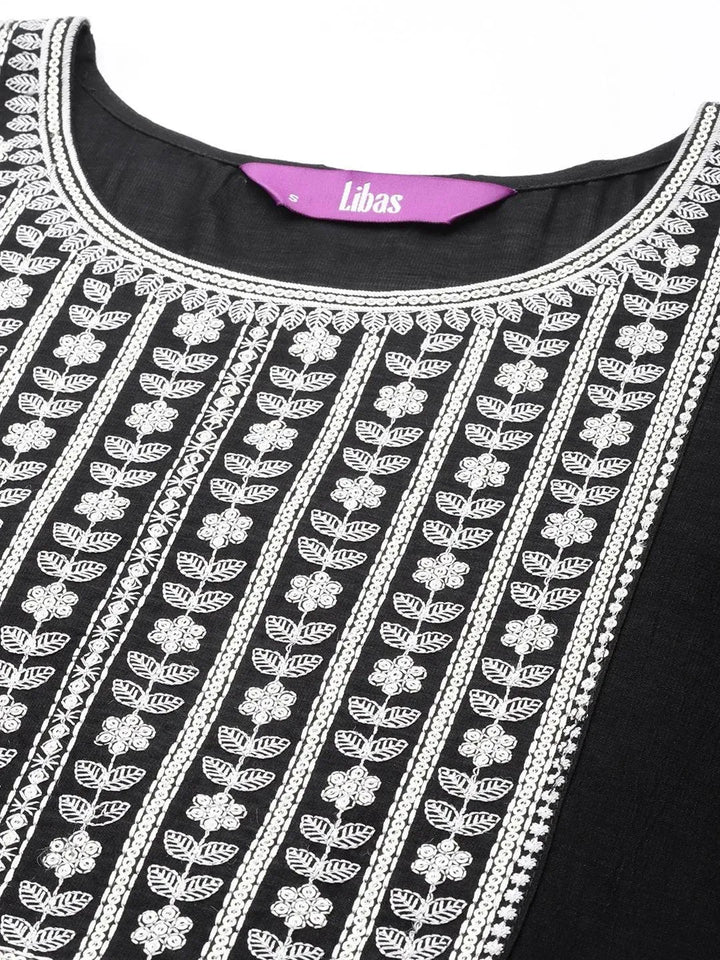 Black Yoke Design Silk Straight Kurta - Libas