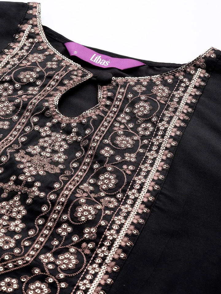 Black Yoke Design Silk Straight Kurta - Libas