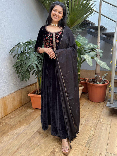 Black Anarkali Kurti Gown with Pant with Bandhej Dupatta Salwar Kameez