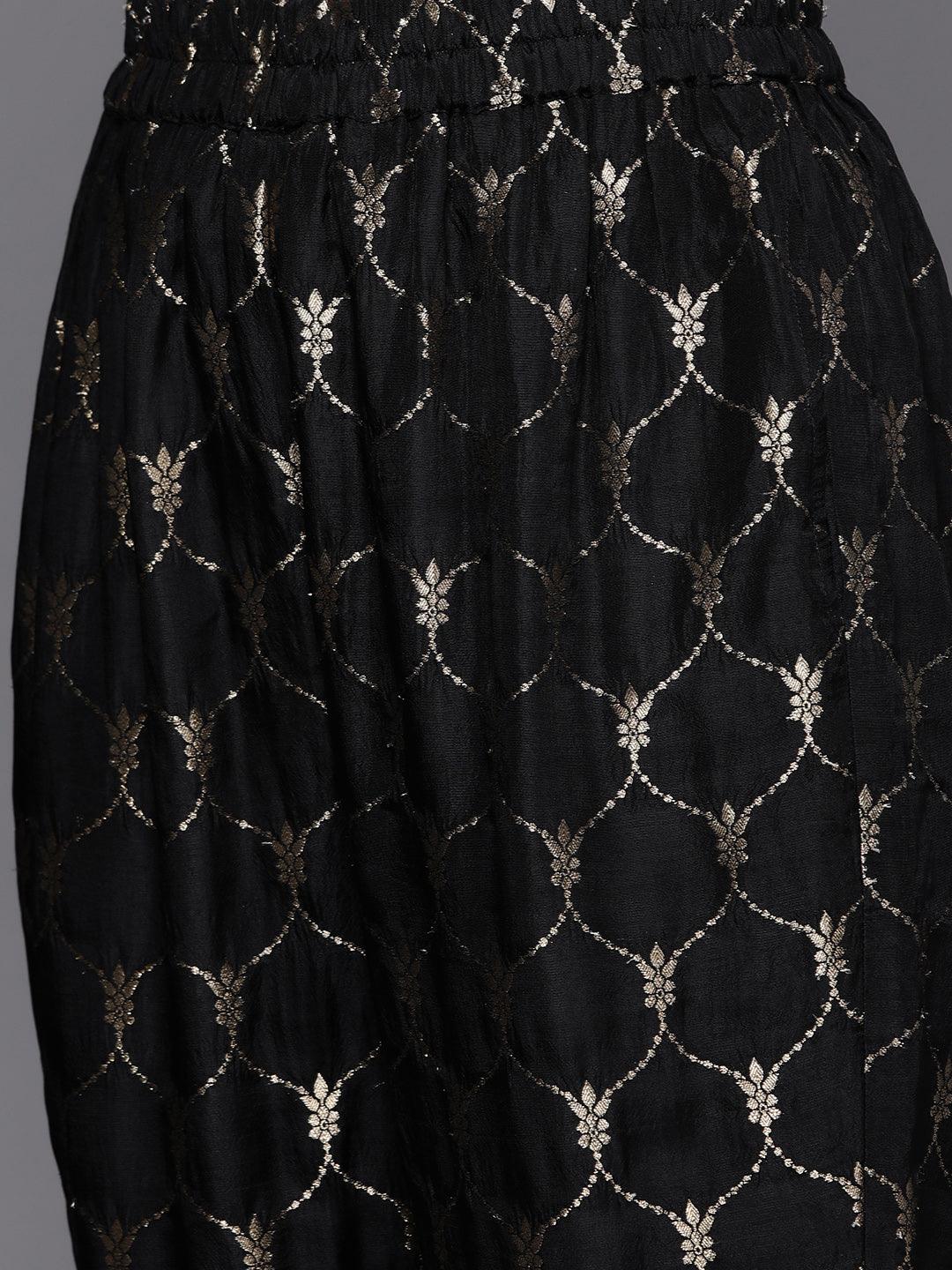 Black Yoke Design Velvet Straight Kurta With Trousers