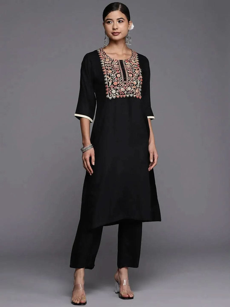 Libas Black Yoke Design Wool Straight Kurta
