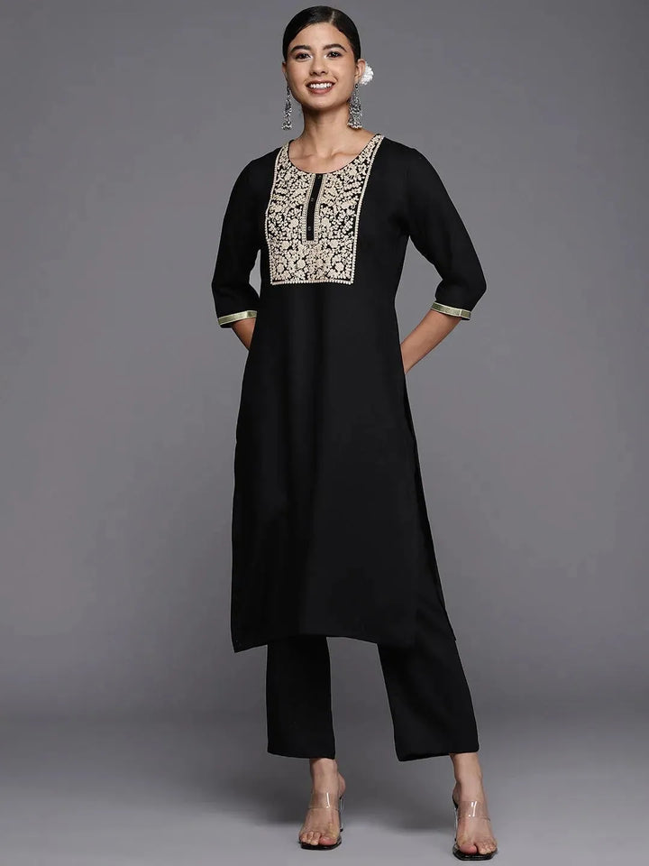 Black Yoke Design Wool Straight Kurta - Libas