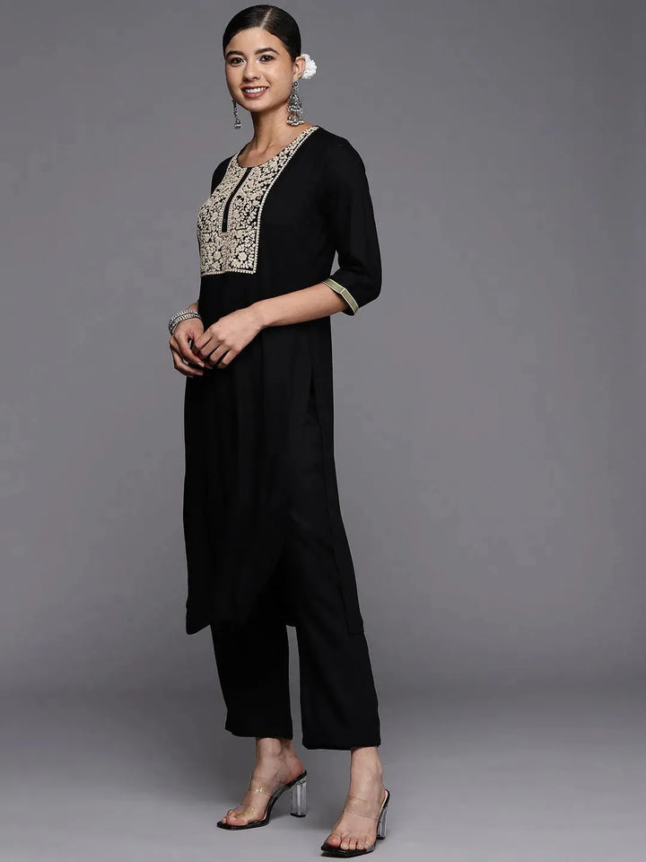 Black Yoke Design Wool Straight Kurta - Libas