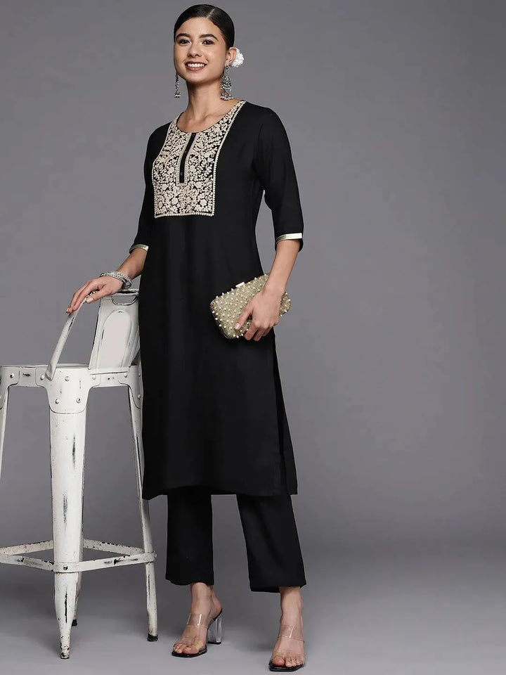 Black Yoke Design Wool Straight Kurta - Libas