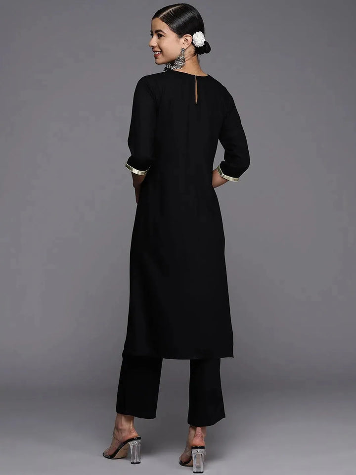 Black Yoke Design Wool Straight Kurta - Libas