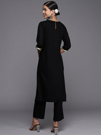 Black Yoke Design Wool Straight Kurta - Libas