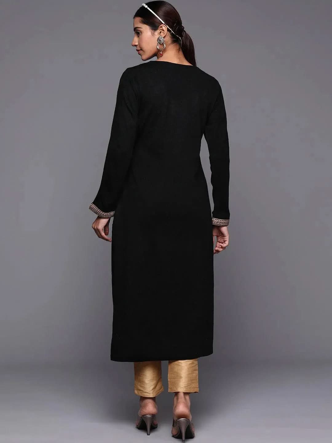 Black Yoke Design Wool Straight Kurta - Libas 