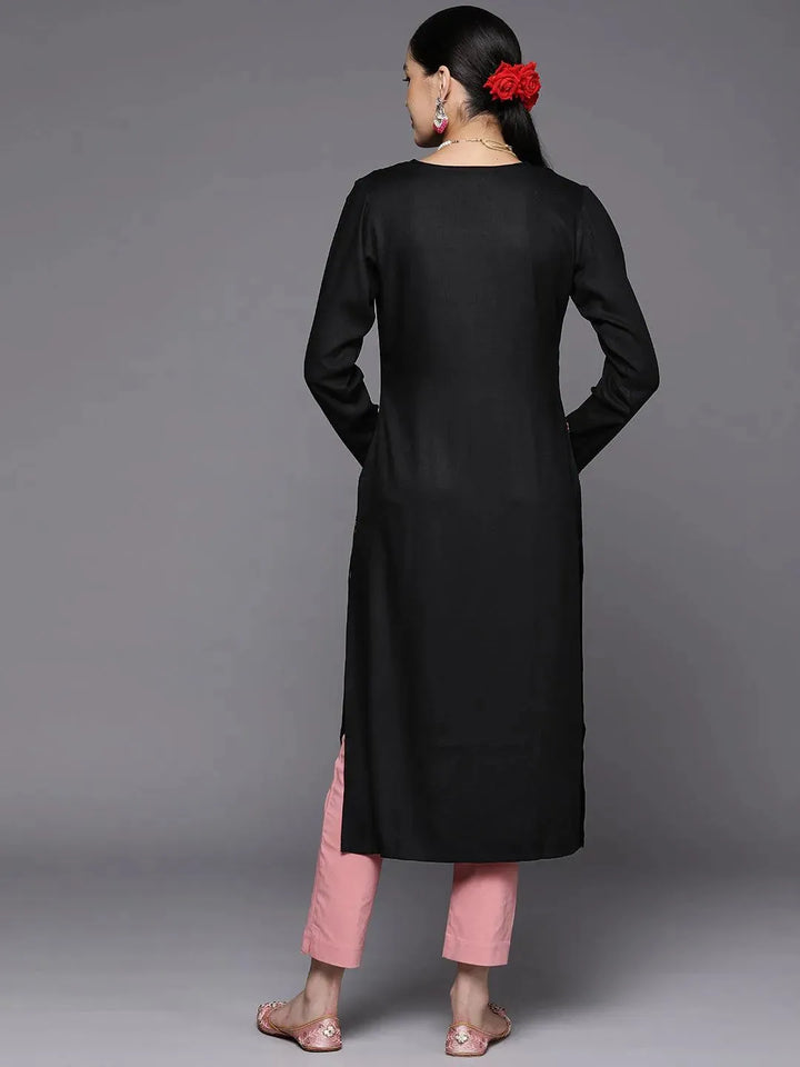 Black Yoke Design Wool Straight Kurta - Libas