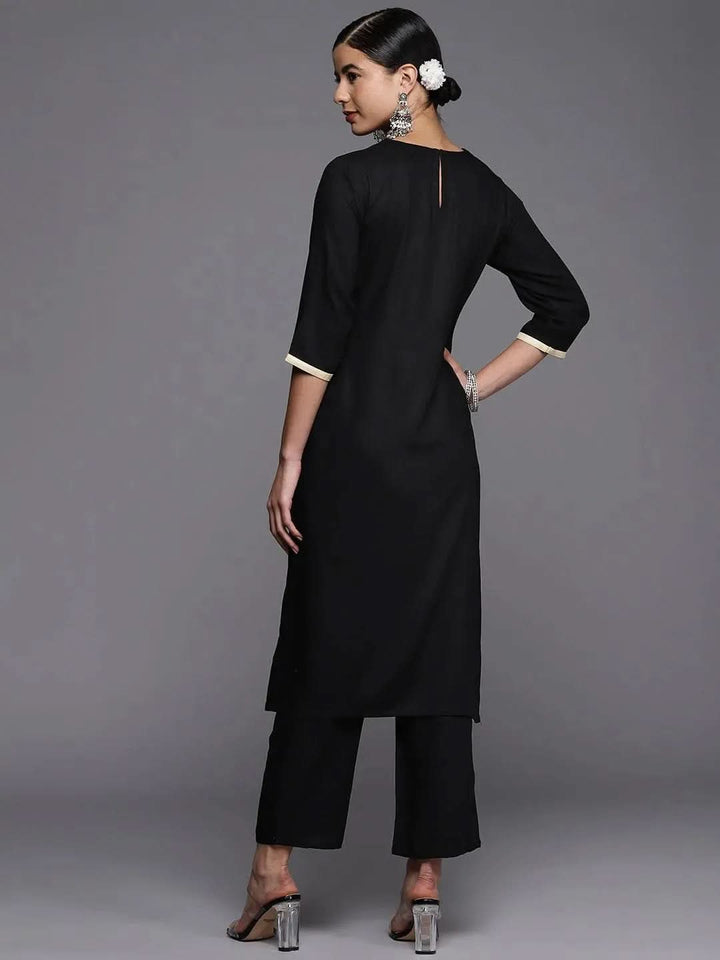 Black Yoke Design Wool Straight Kurta - Libas