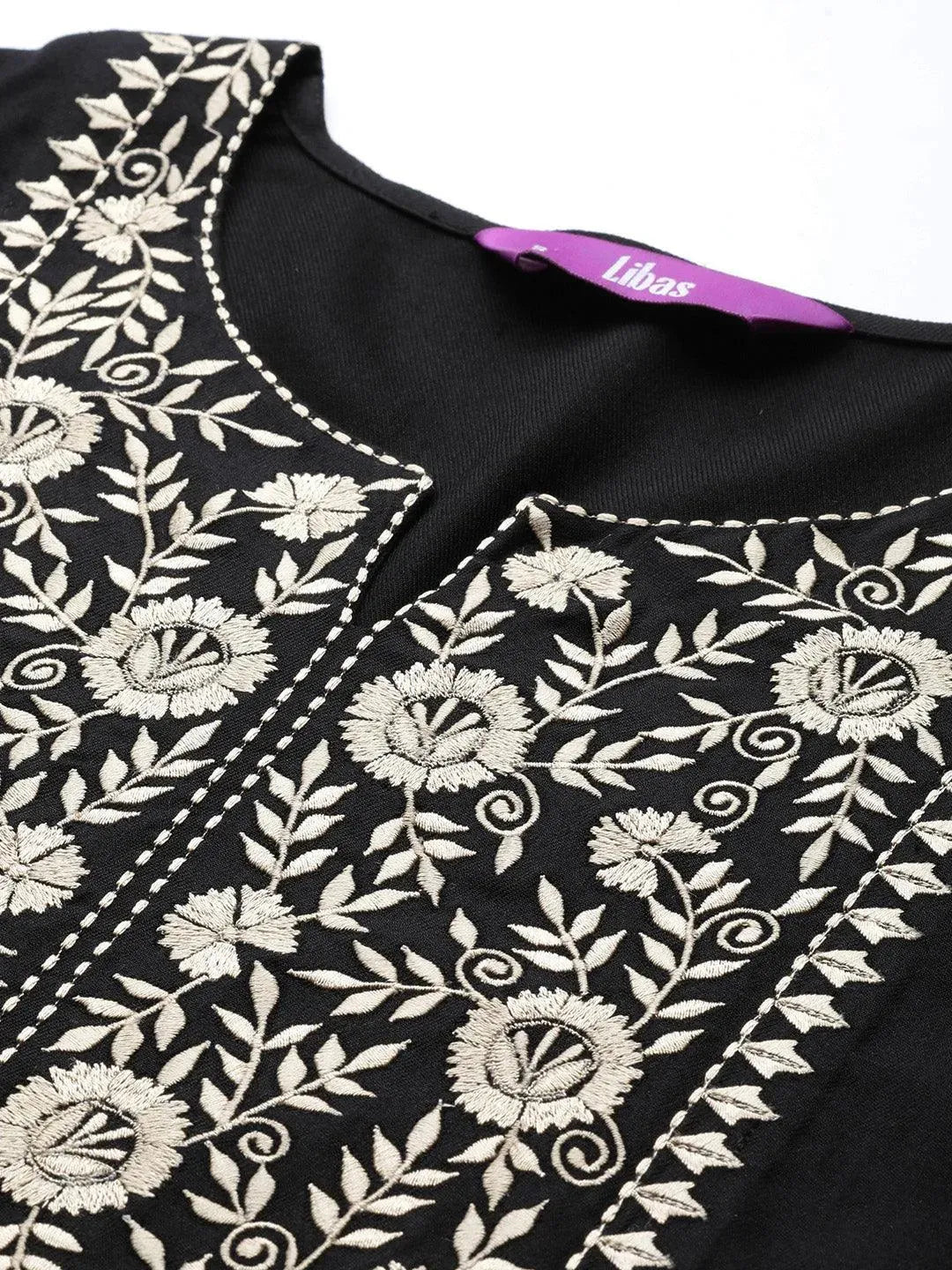 Black Yoke Design Wool Straight Kurta - Libas 