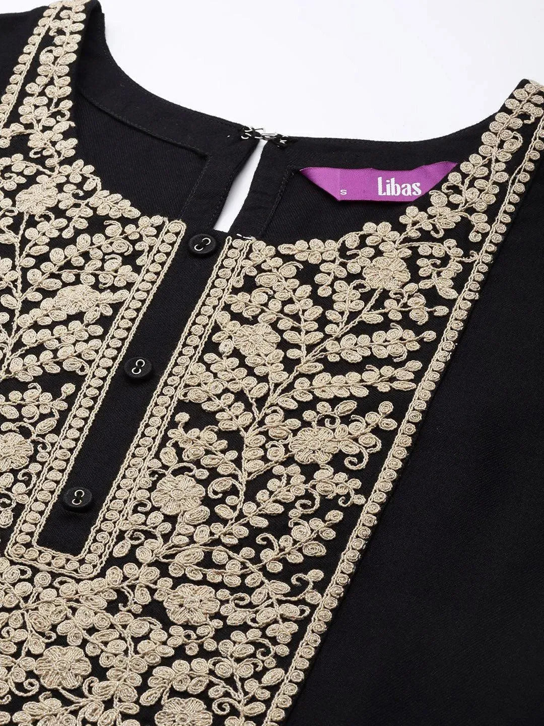 Black Yoke Design Wool Straight Kurta - Libas 