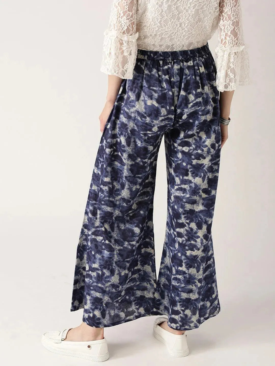 Blue Abstract Cotton Palazzos - Libas
