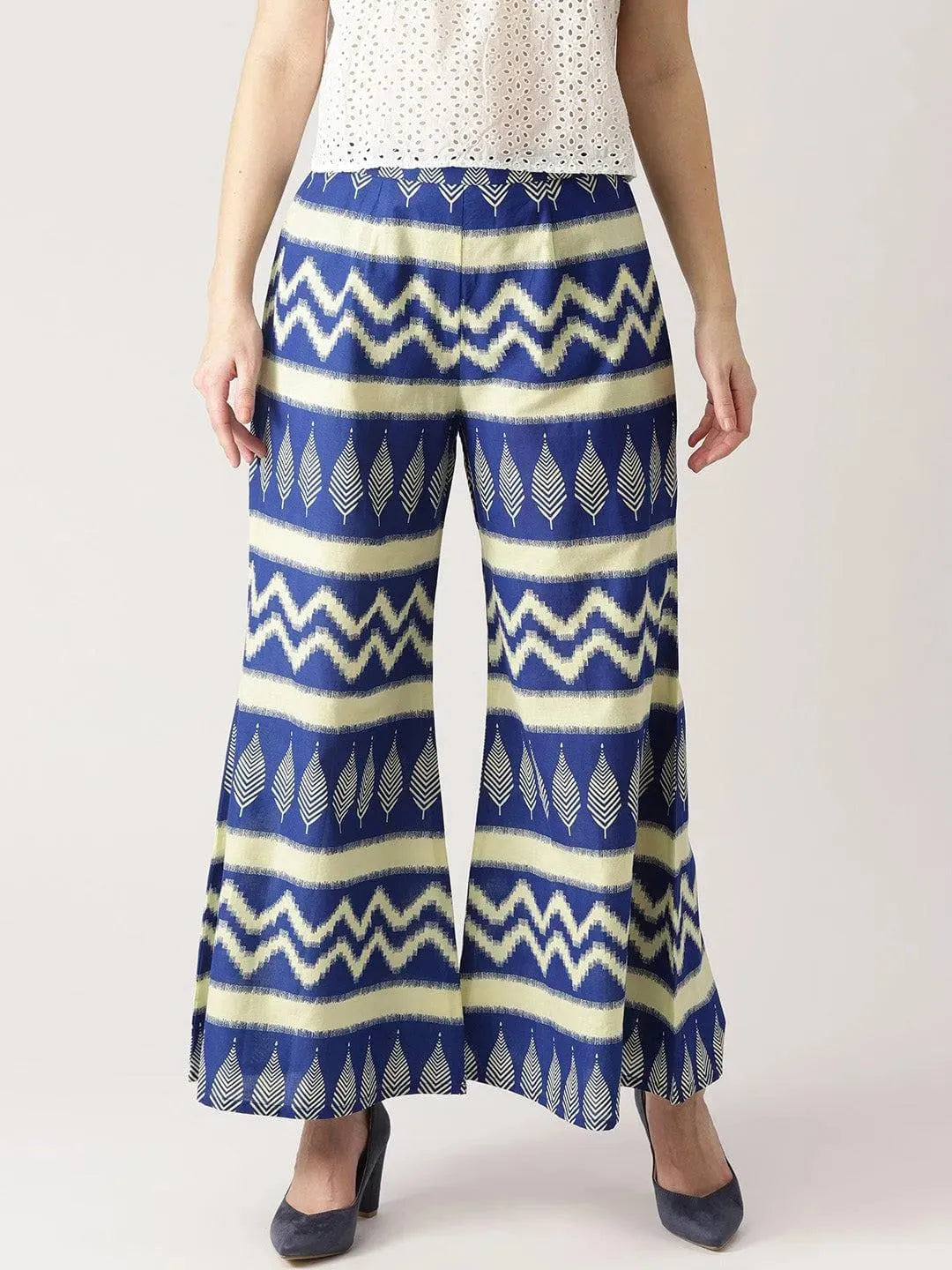 Blue Abstract Cotton Palazzos - Libas