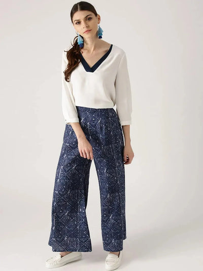 Blue Abstract Cotton Palazzos - Libas