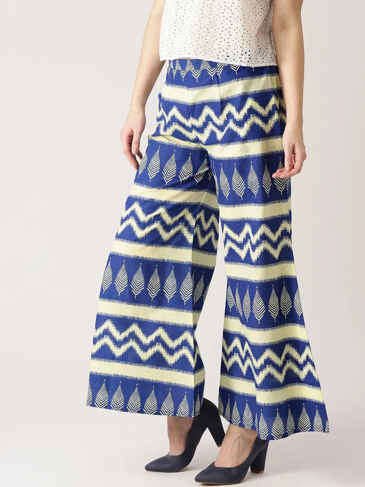 Blue Abstract Cotton Palazzos - Libas