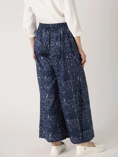 Blue Abstract Cotton Palazzos - Libas