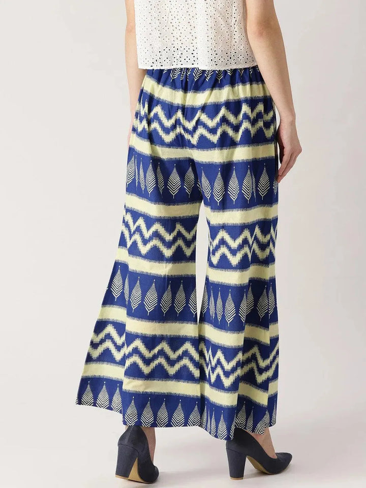 Blue Abstract Cotton Palazzos - Libas