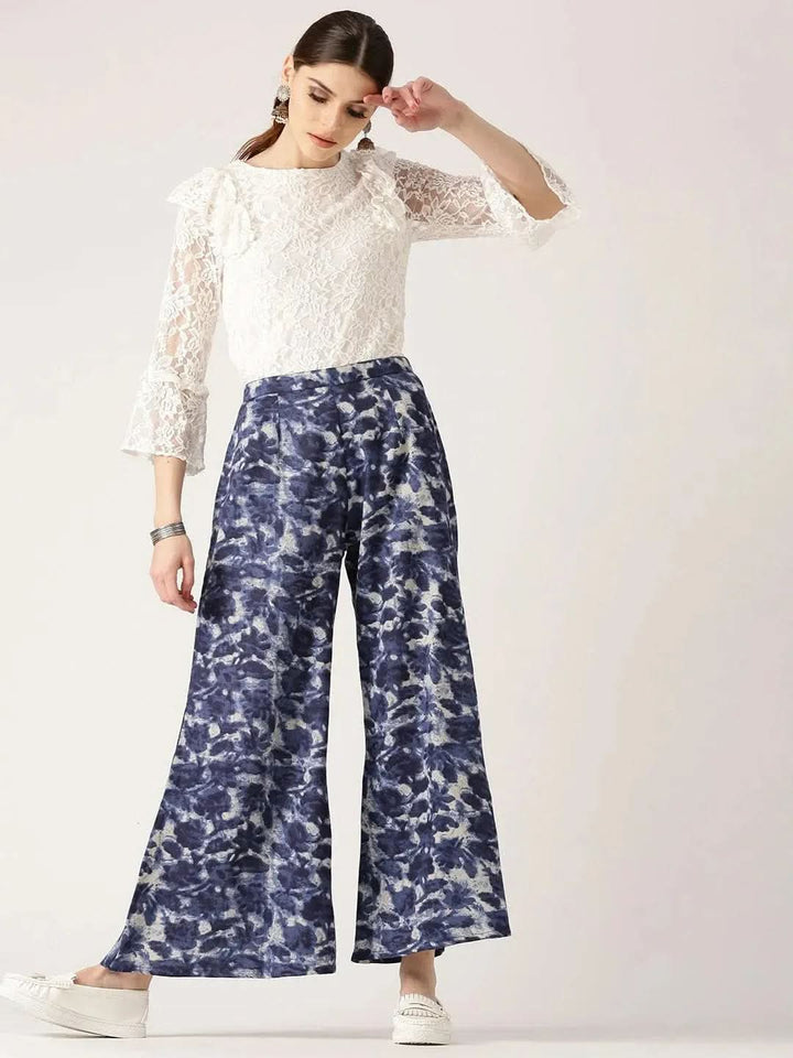 Blue Abstract Cotton Palazzos - Libas
