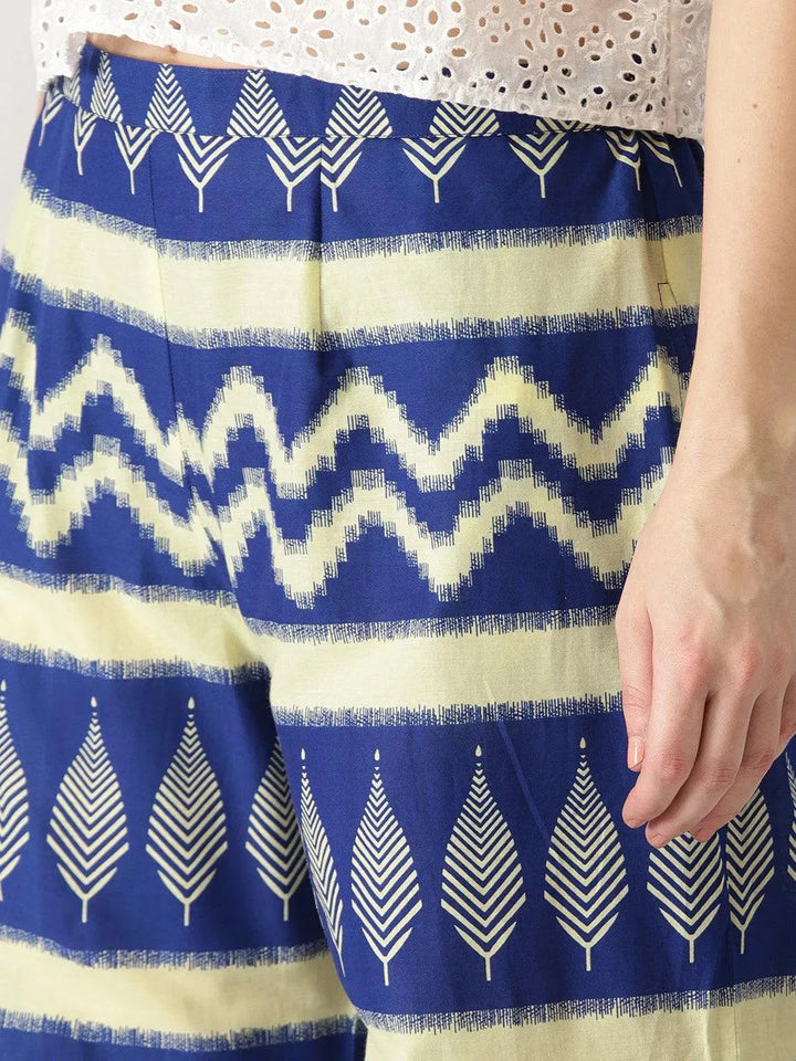 Blue Abstract Cotton Palazzos - Libas
