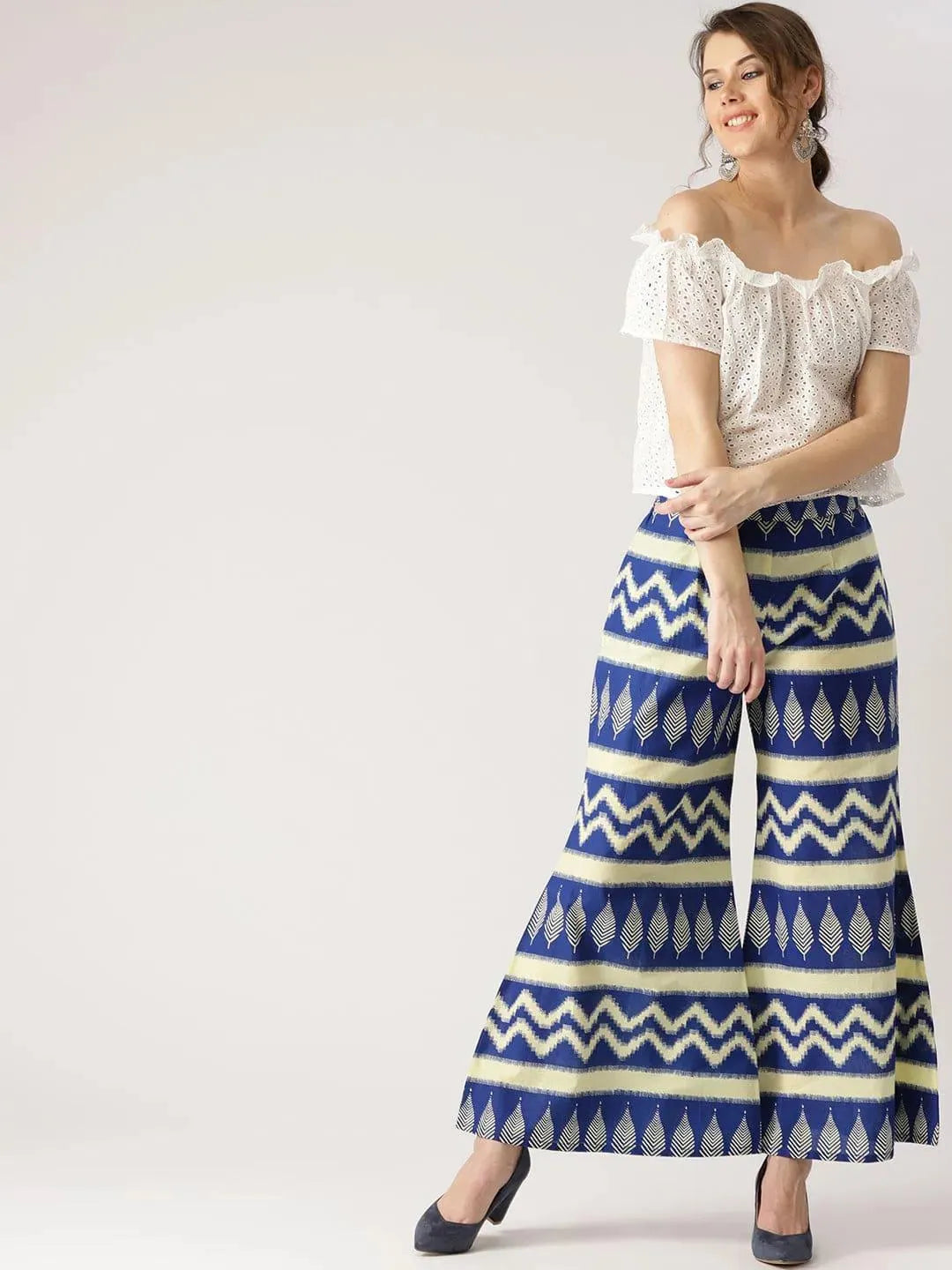 Blue Abstract Cotton Palazzos - Libas 