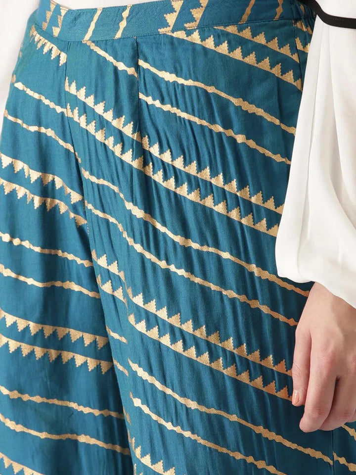 Blue Abstract Polyester Palazzos - Libas
