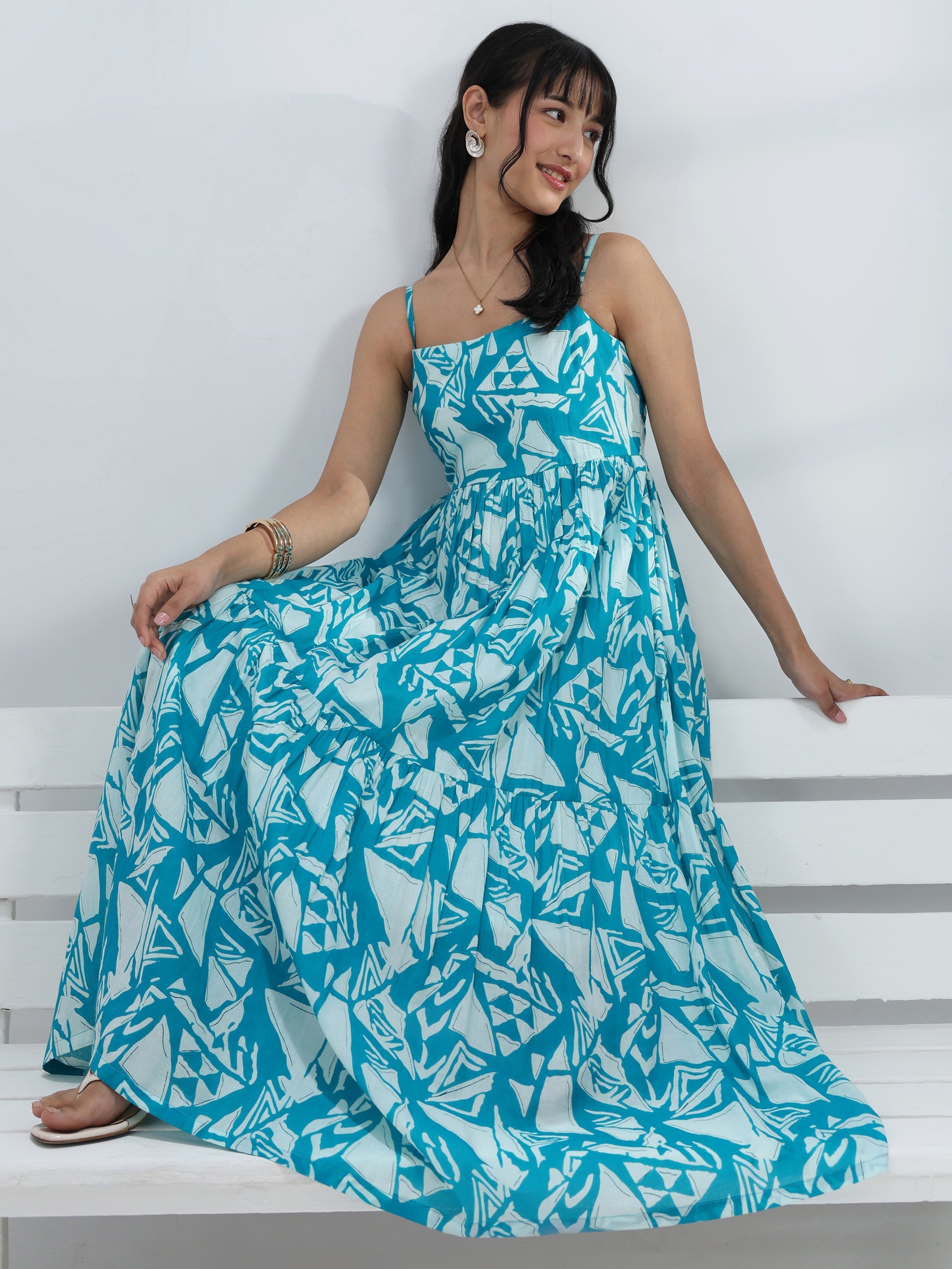 libas Blue Abstract Printed Cotton One-Piece Dress-picture-26