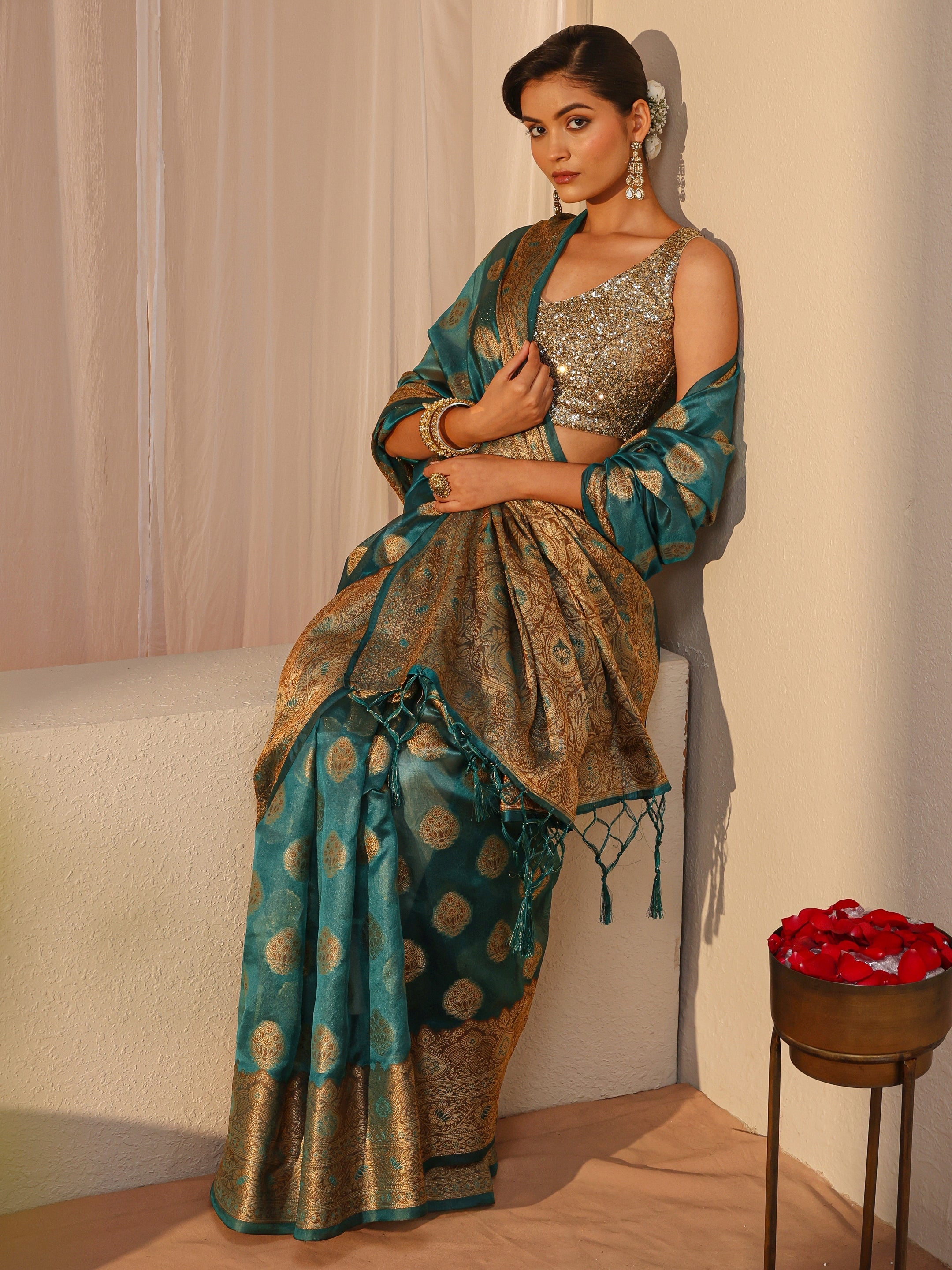 libas Blue Banarasi Silk Blend Saree-picture-12