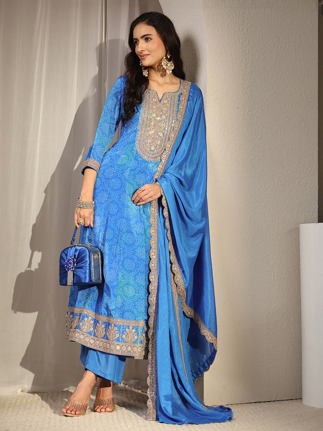 libas Blue Bandhani Printed Chinon Anarkali Suit Set With Dupatta-picture-33