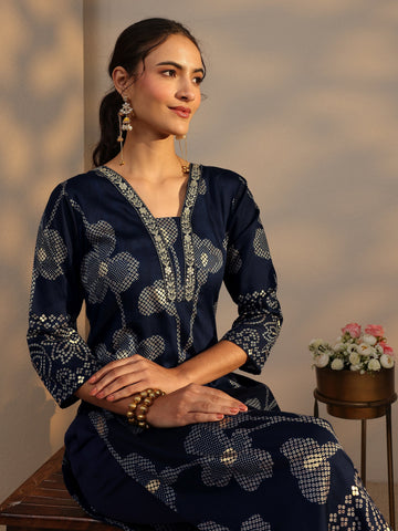 Libas Blue Bandhani Printed Cotton Straight Kurta