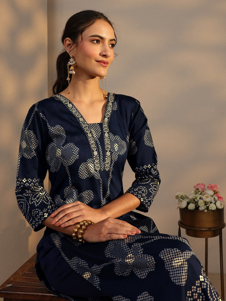 Libas Blue Bandhani Printed Cotton Straight Kurta