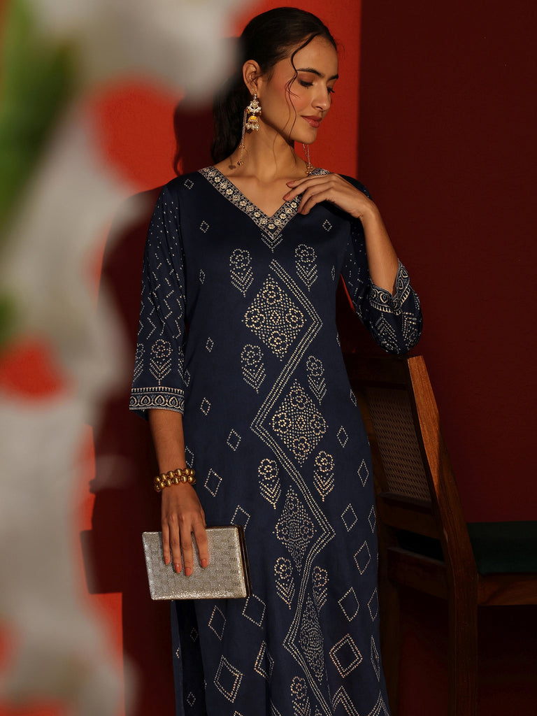 Libas Blue Bandhani Printed Cotton Straight Kurta