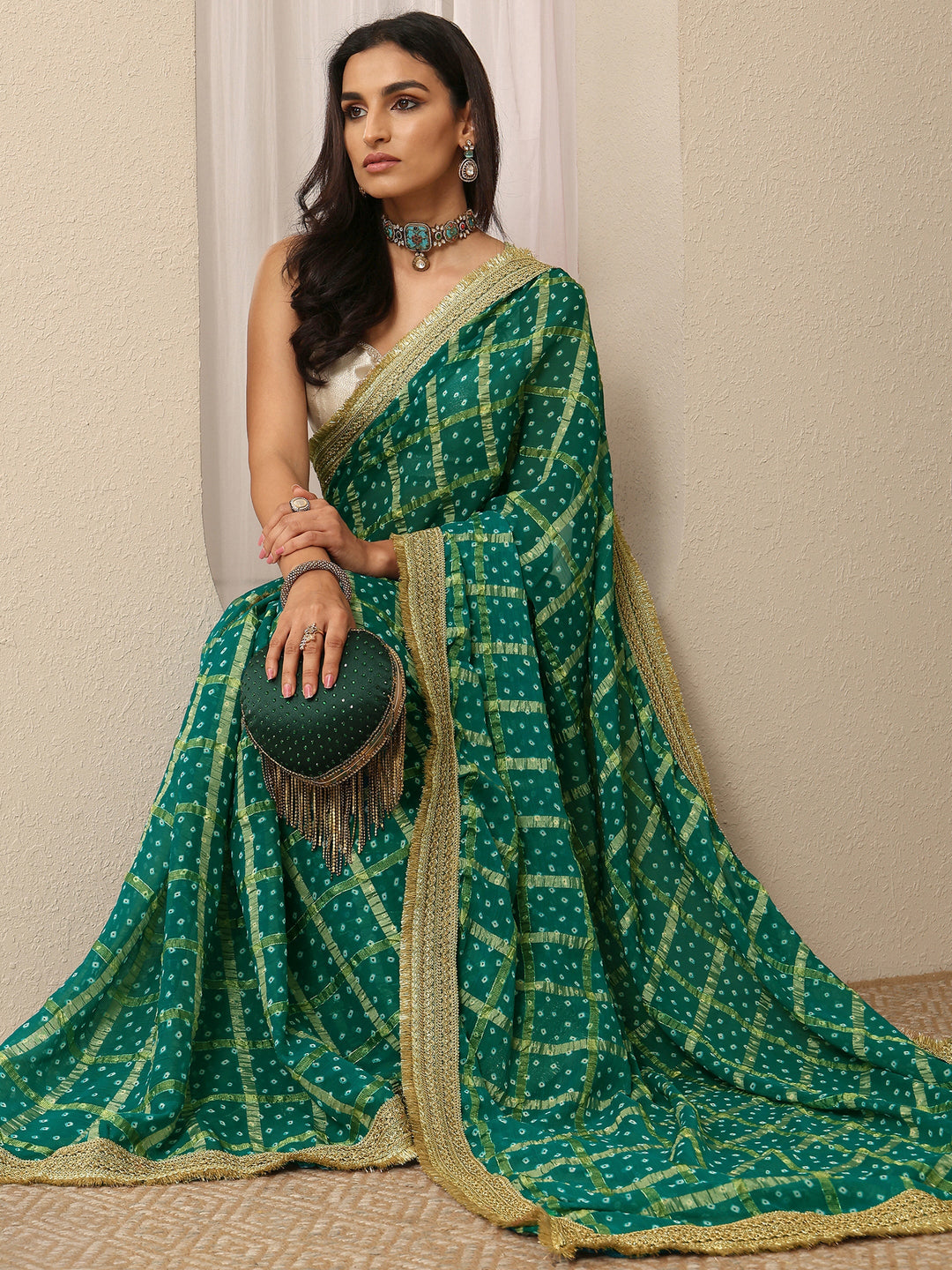  Blue Bandhani Printed Silk Blend Saree With Unstitched Blouse Piece 